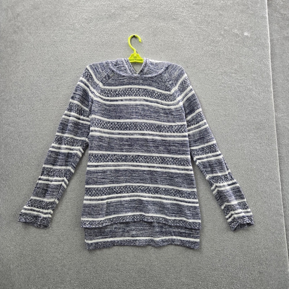 Tommy Bahama Women Sweater L/G Blue Cotton Linen Striped Coastal Beachy